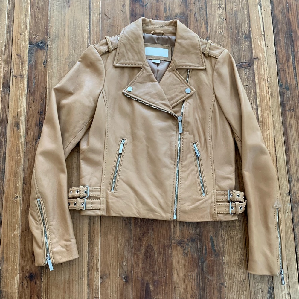 Michael Kors Beige Leather Jacket, Sz M